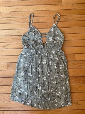 Garage Olive Floral Mini Dress with White Blooms